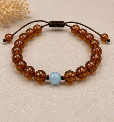 March Birthstone Amber Aquamarine Bracelet