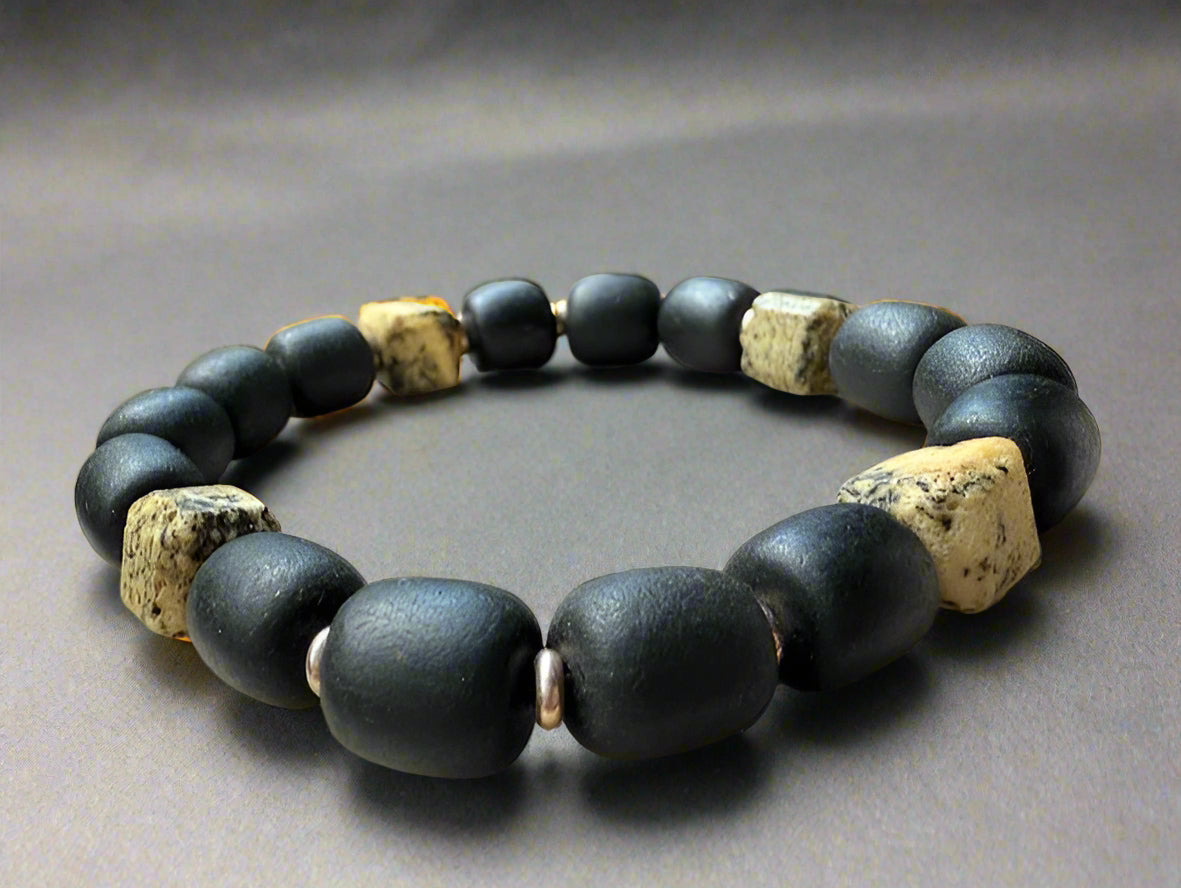 Fossilized Beauty:  Amber Bead Men's Bracelet