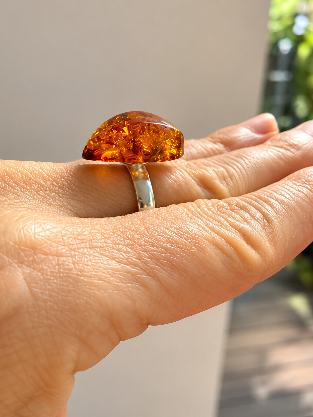 Natural Baltic Amber Ring in Sterling Silver