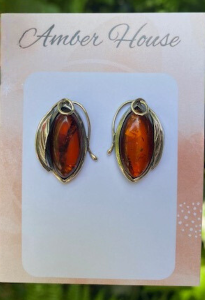Amber Heart Earrings Studs