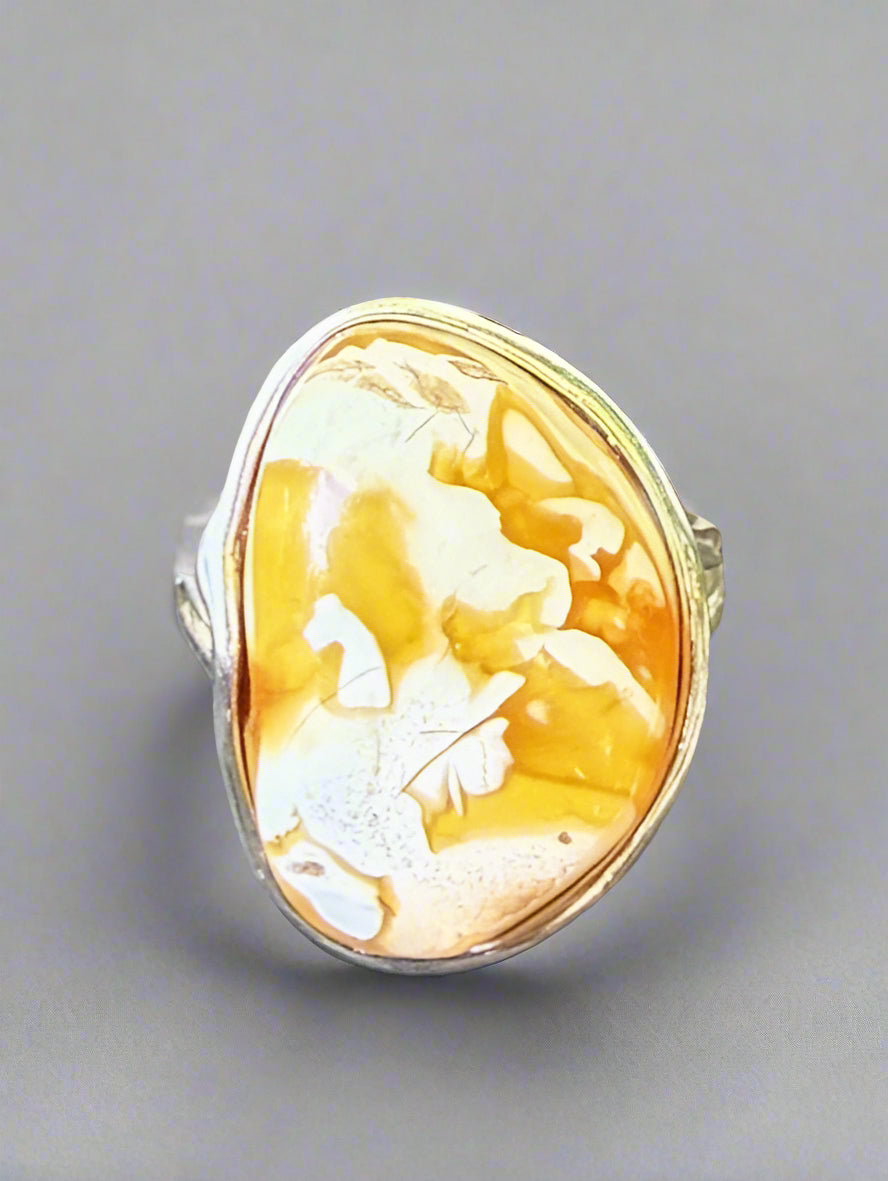 White Amber ring- adjustable