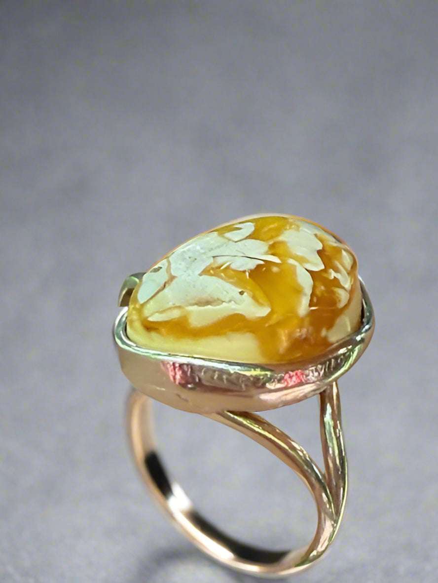White Amber ring- adjustable