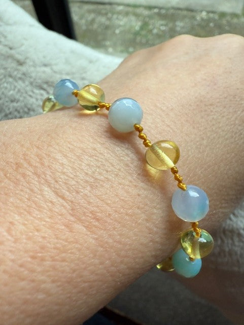 Amber & Opalite Adjustable Bracelet with Silver Clasp