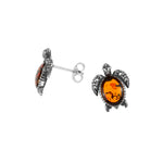 Load image into Gallery viewer, Silver Amber Turtle Earrings
