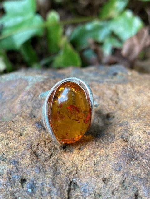 Honey Silver Amber Ring