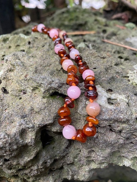 Amber and rose quartz  Necklace