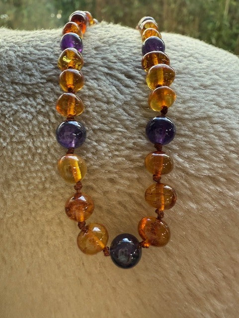 AMETHYST AND AMBER Teething Necklace