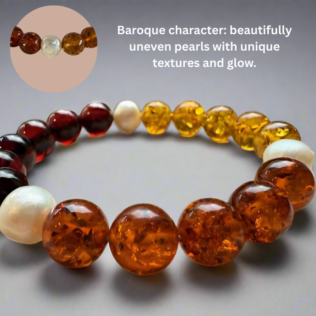 Mixed Amber and Pearl Bracelet