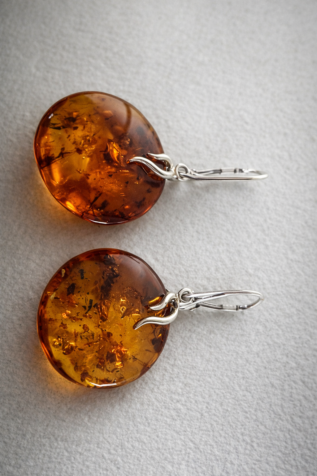 Golden Glow Round Amber Earrings – Sterling Silver