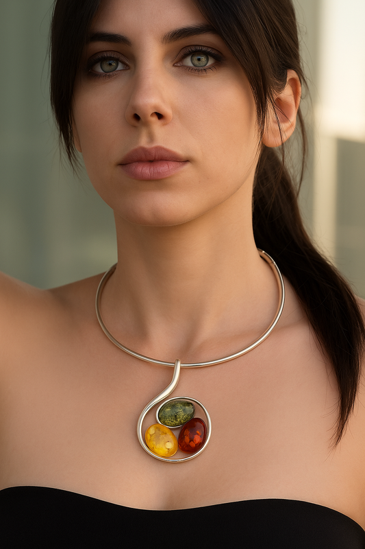 Large Amber and Silver Pendant