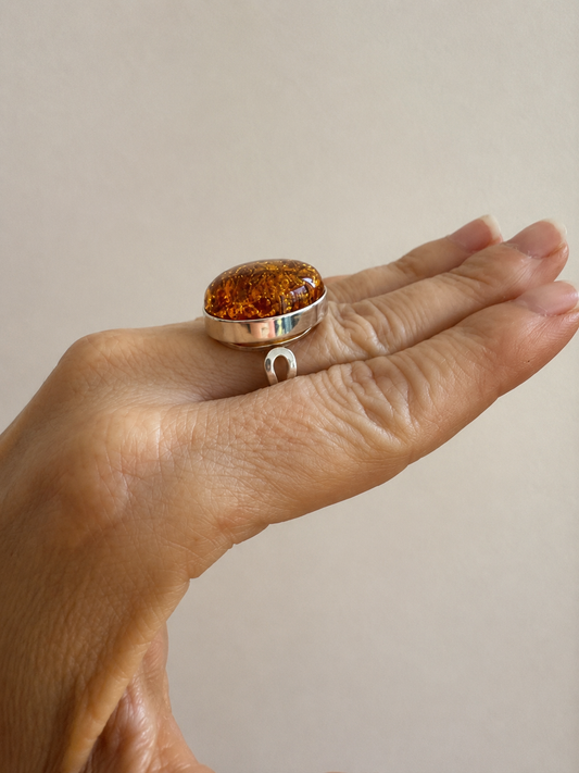 Gorgeous Ring with Cognac Amber – cognac amber ring – Amber House
