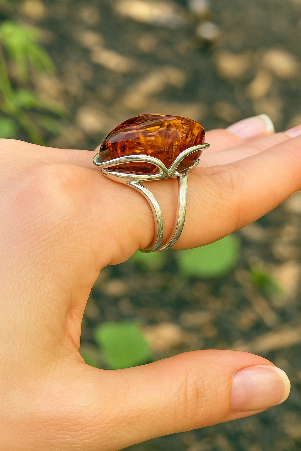 Cognac Amber stone ring