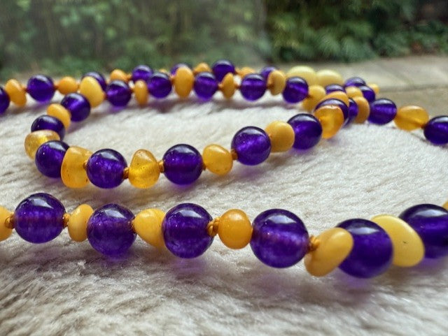 Baltic Amber and Amethyst necklace 45 cm