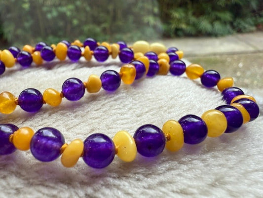 Baltic Amber and Amethyst necklace 45 cm