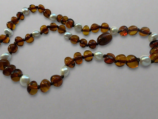 Amber and Pearl Baby Necklace