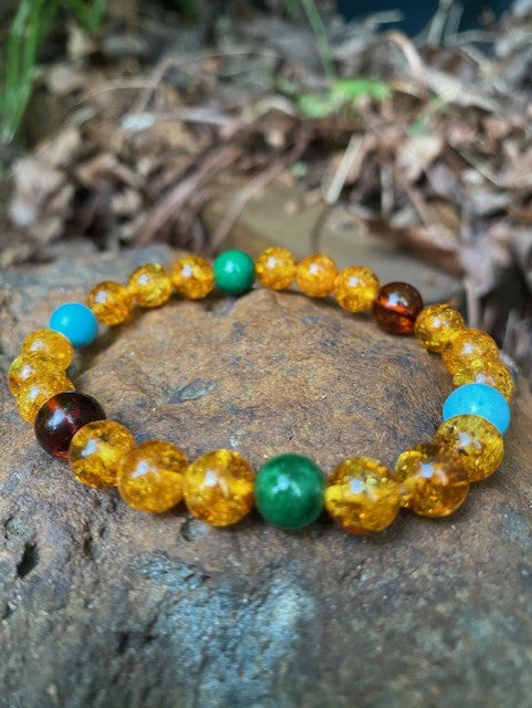 Amber, Jade, Cherry & Turquoise Charm Bracelet