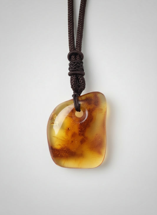 Amber pendant on a white background