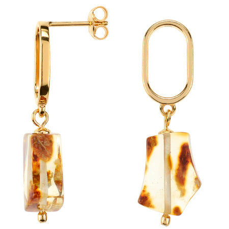 Modern Elegance Raw Amber Drop Earrings – Gold Tone