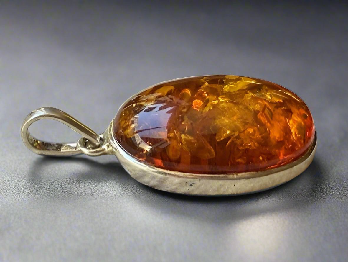 Silver Cognac Amber Pendant