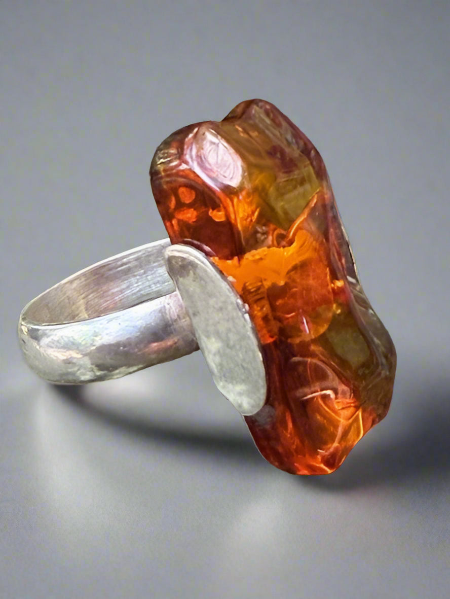 Faceted Cognac Baltic Amber Ring
