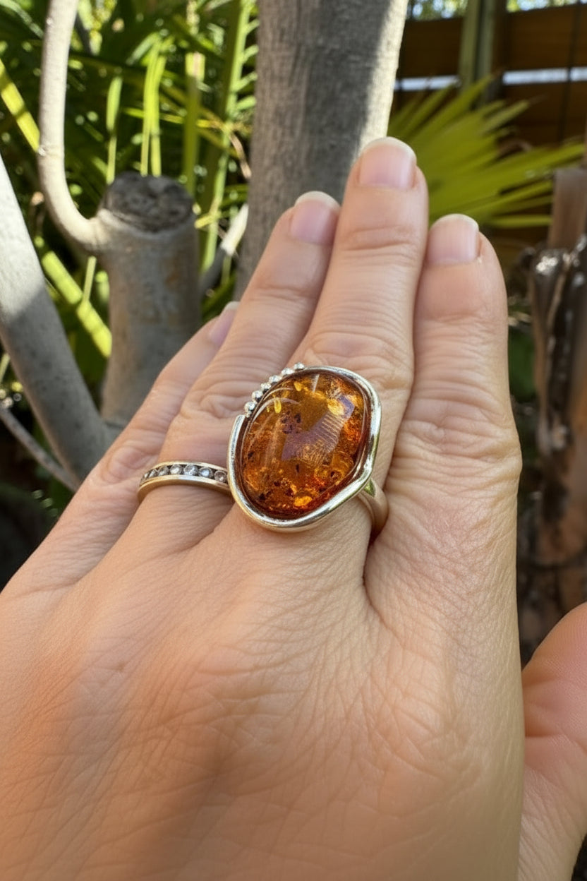 Amber stone ring