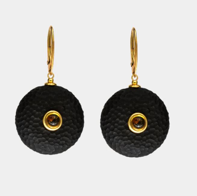 Artisan Amber Earrings, Gold