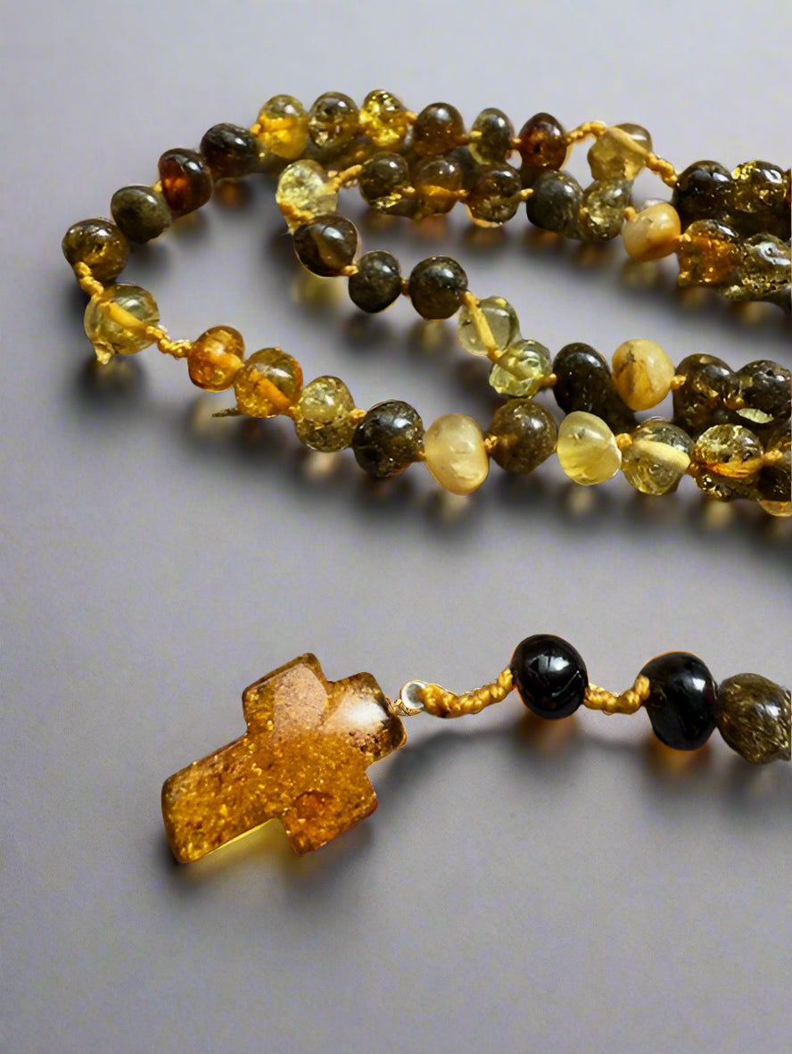 Catholic Rosary: Rounded Natural Baltic Amber Beads