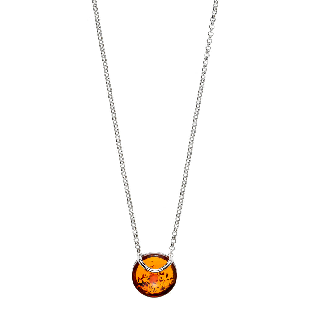 Silver Cognac Amber Necklace