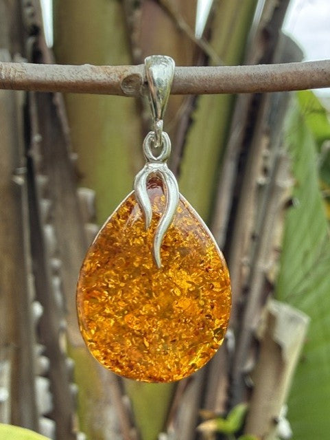 Delicate  Silver Amber Pendant