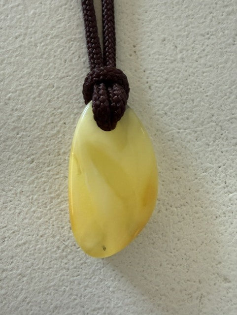 Genuine Yellow Amber Pendant on Adjustable Cord