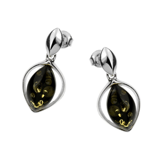 Green Stud Amber Earrings