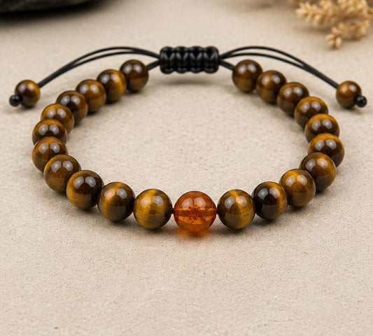 Men's Baltic amber and tiger eye beaded bracelet – adjustable – Amber House