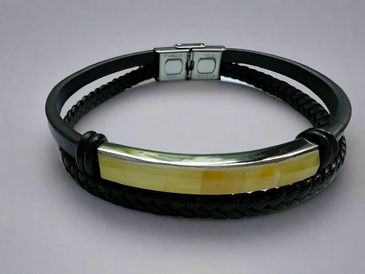 Jon Leather Amber Men's Bracelet