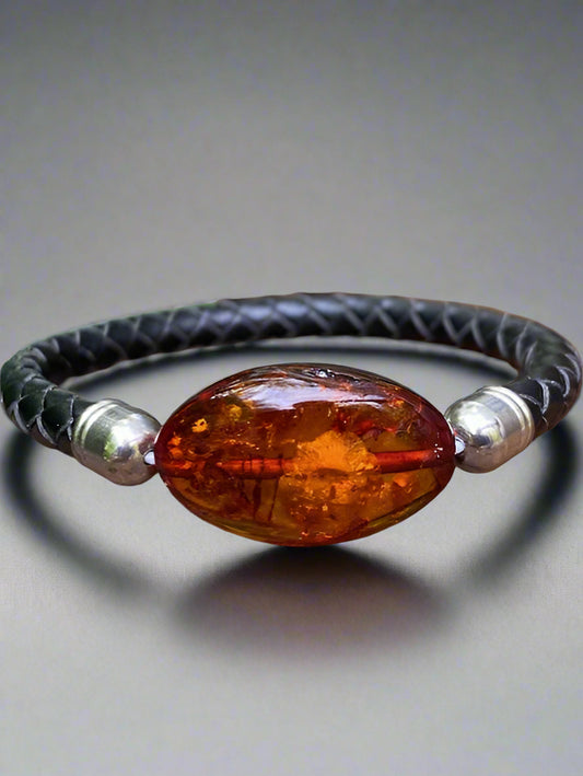 Greg Amber Leather Men's Bracelet