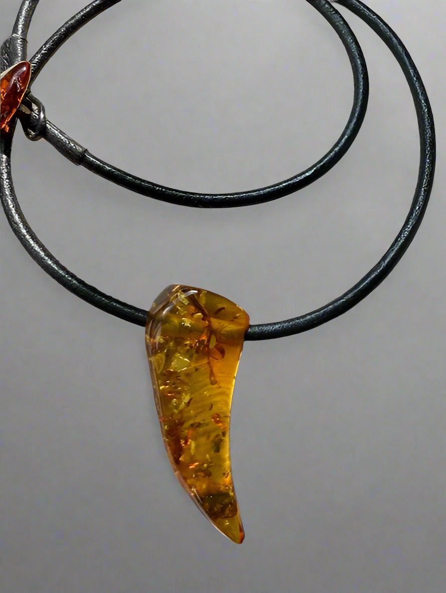 Natural Baltic Amber Shark Tooth Necklace