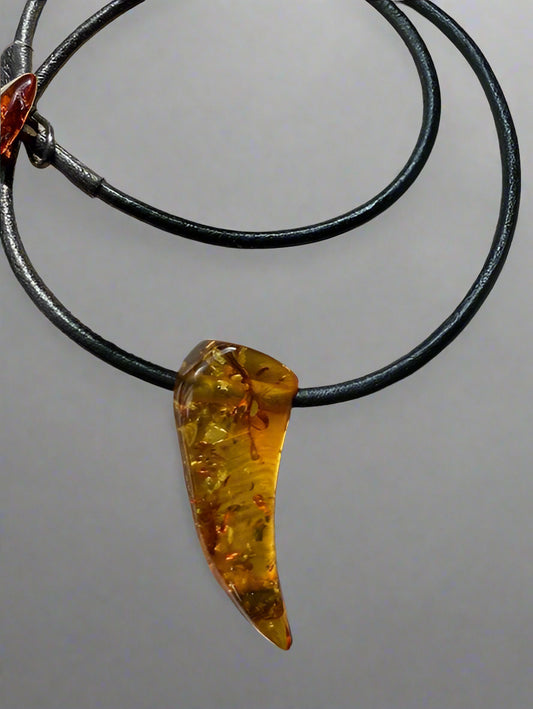 Natural Baltic Amber Shark Tooth Necklace