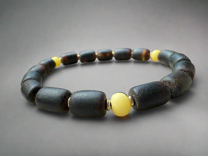 Subtle White Inclusions: Black Amber Bracelet