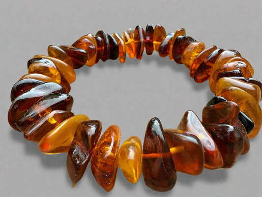 Amber bracelet on a wooden surface