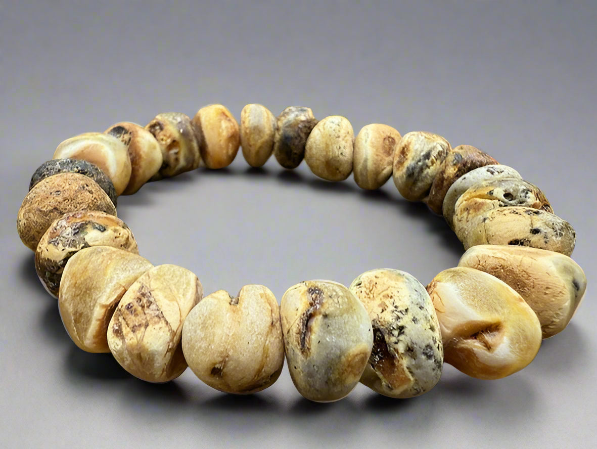 Beaded bracelet on a wooden surface