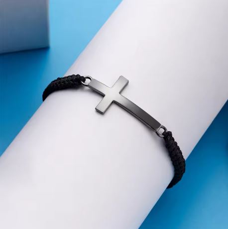 Men’s Cross Rope Bracelet – Black