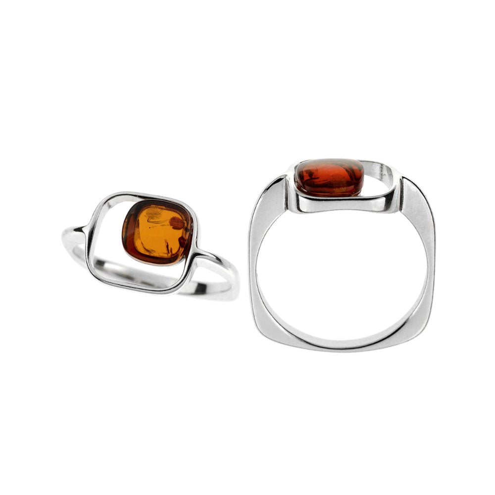 Modern Silver Amber Ring