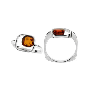 Modern Silver Amber Ring