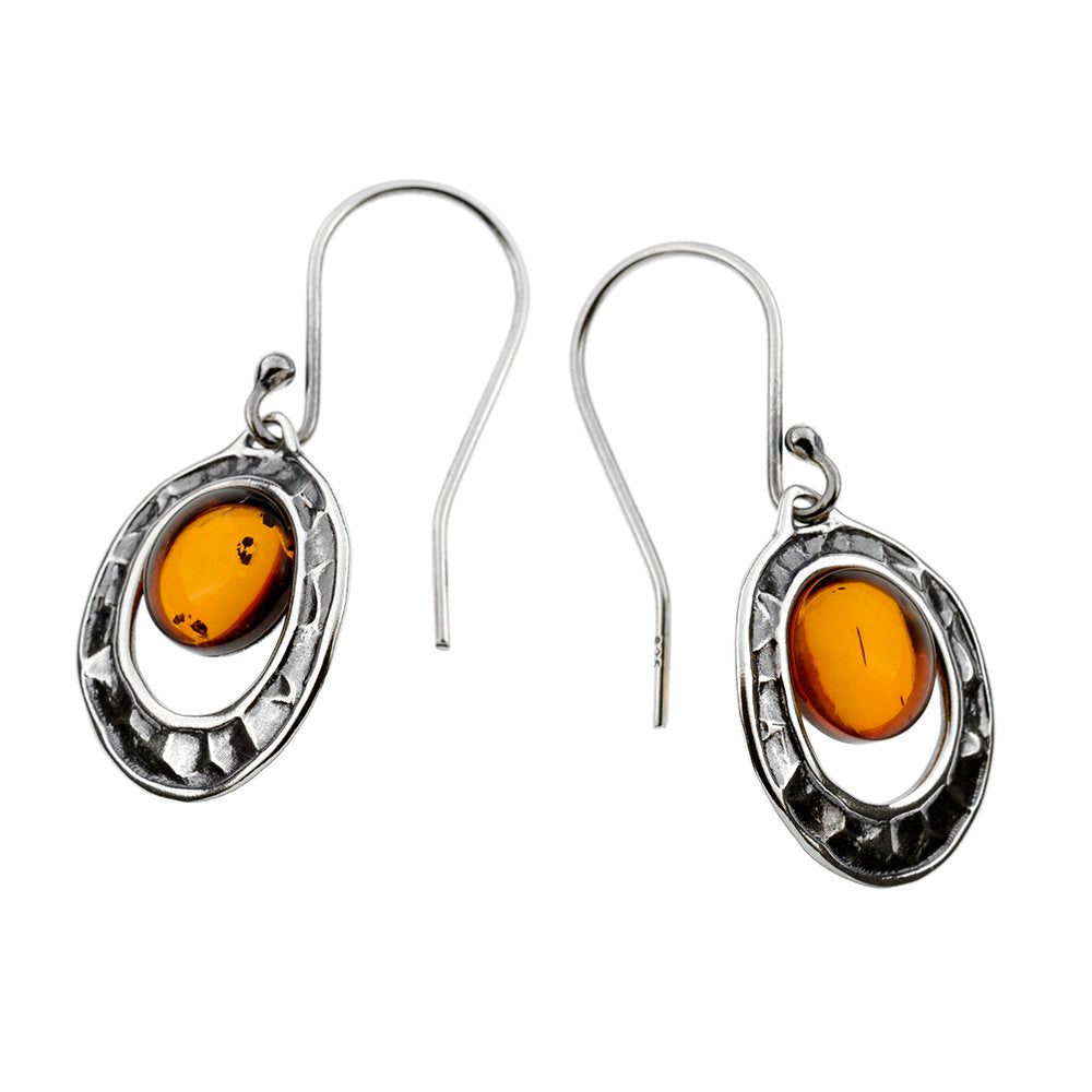 Modern Silver Amber Earrings - Amber House 