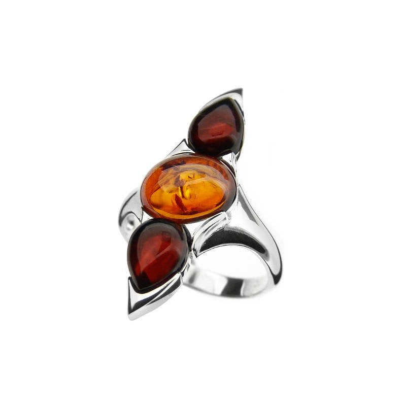 Modern Silver Amber Ring