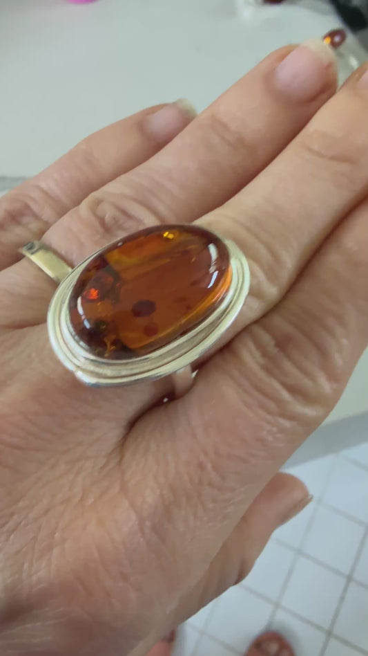 Bold Cognac Amber Ring