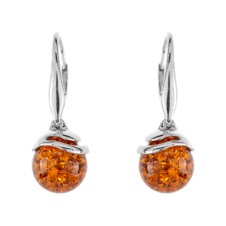 Silver Dangling Amber Earrings