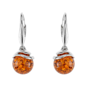 Silver Dangling Amber Earrings
