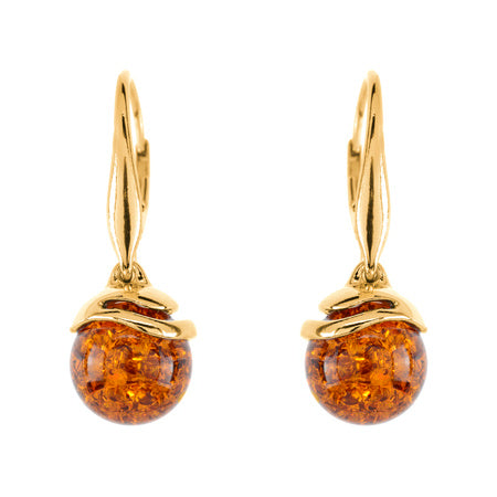 Gold Dangling Amber Earrings