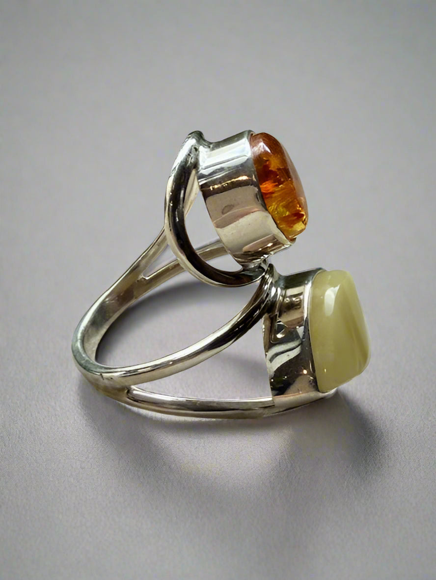 Mixed Amber & Sterling Silver Statement Ring