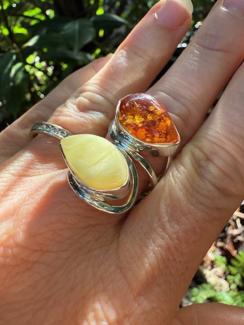 Mixed Colours Amber Ring